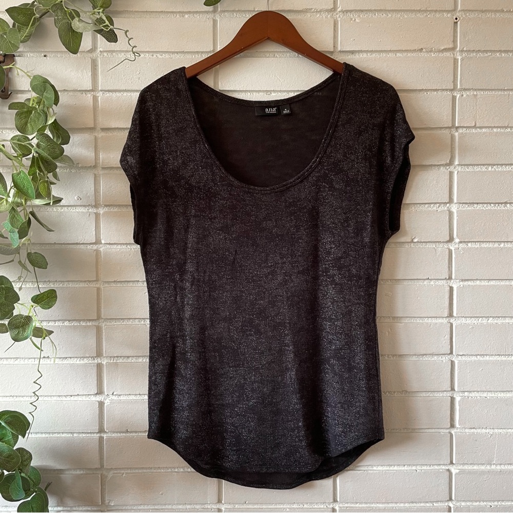 Grey/Black Shimmery Boatneck Top - M